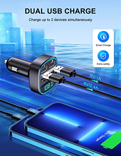 COMSOON FM Transmitter Bluetooth Car Adapter MP3 Player | Upgraded, Hands-Free Calling, Dual USB Ports (5V/2.4A & 1A), LED Screen, Support SD/TF Card Flash Drive