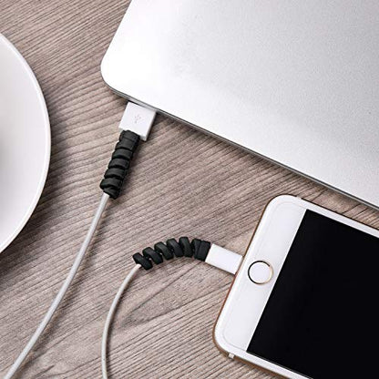 24 Pcs Jetec Charger Cable Protector, Spiral USB Wire Protector,Black - color: Black