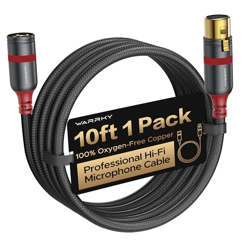 Warrky XLR Cables 10ft 1 Pack [Oxygen-Free Copper (OFC), Gold-Plated Connector] Balanced Microphone Cable Male to Female Professional Hi-Fi XLR Cable - style: 10ft 1 Pack