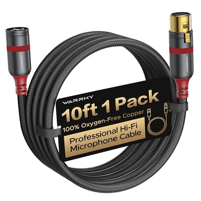 Warrky XLR Cables 10ft 1 Pack [Oxygen-Free Copper (OFC), Gold-Plated Connector] Balanced Microphone Cable Male to Female Professional Hi-Fi XLR Cable - style: 10ft 1 Pack