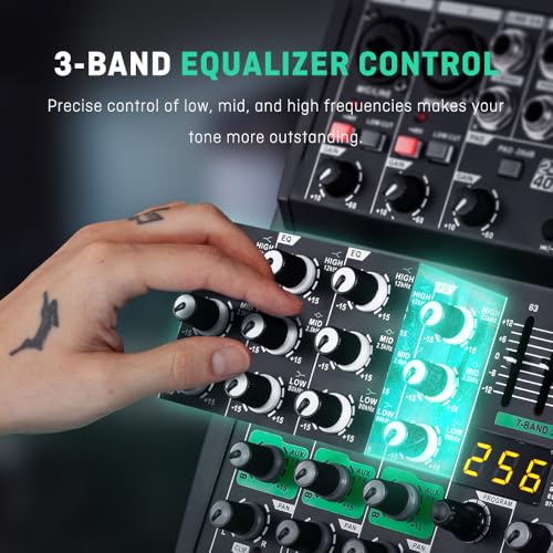 BOMGE Professional Audio Mixer Sound Board Console Desk System- Interface 8 Channel USB Bluetooth MP3 Computer Input 48V Phantom Power Stereo DJ Studio FX 256Bit DSP, for Professional and Beginners