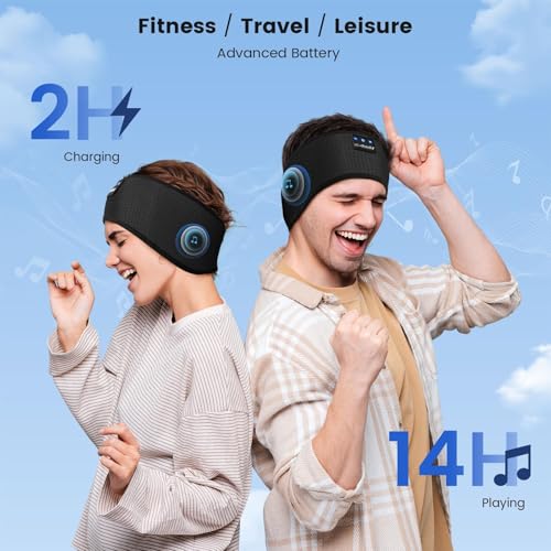 LC-dolida Bluetooth Headband, Wireless Band Sleep Headphones Sleep Mask with Thin HD Stereo Speakers Music Headband Perfect for Side Sleepers, Sport - color: Deep Black