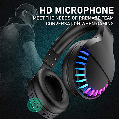 Wireless RGB Bluetooth Gaming Headphone with Noise Cancellation-Black - color: Black, size: Wired+BT