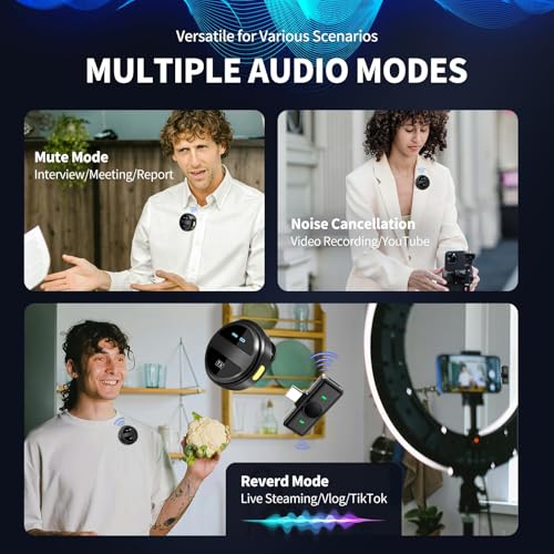 Wireless Lavalier Microphone for iPhone/Android, mini Lapel Microphone for YouTube, Video Recording, Vlog, Live Streaming - (1 Sets)