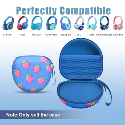 Kid Headphones Case for New Bee/iClever Headphone,Strawberry Blue,Case Only | for iClever BTH12 HS19 BTH20 BTH22 BTH26/Candy Bila/JBL Junior 320/MIDOLA/JoySpark/ADOOPE/Earfun Etc Cute Kids Headphone - color: Strawberry Blue