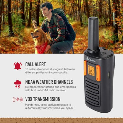 Cobra RX180 Walkie Talkies (2-Pack), Lightweight, 22 Preset Channels | Easy-to-Use Compact Two Way Radios Long Range, NOAA Weather Alerts, VOX Feature, LED flashlight (Orange/Black) - style: RX180