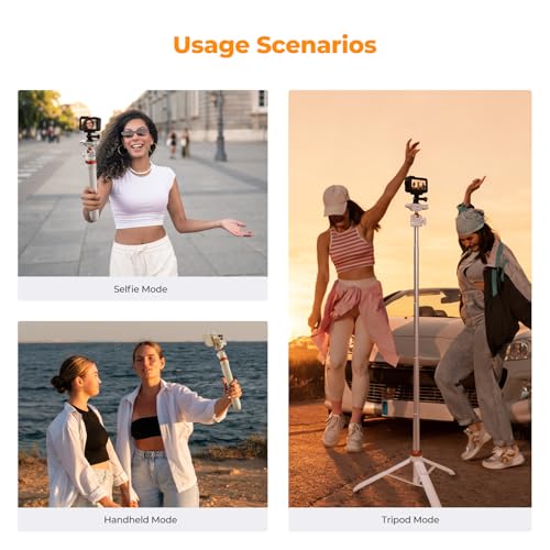 K&F CONCEPT 62'' Selfie Stick Tripod. | 2-in-1 Phone Holder, 360°Ball Head Compatible with DJI Osmo Pocket 4/3 GoPro 13/12 iPhone17. MS08 - color: White