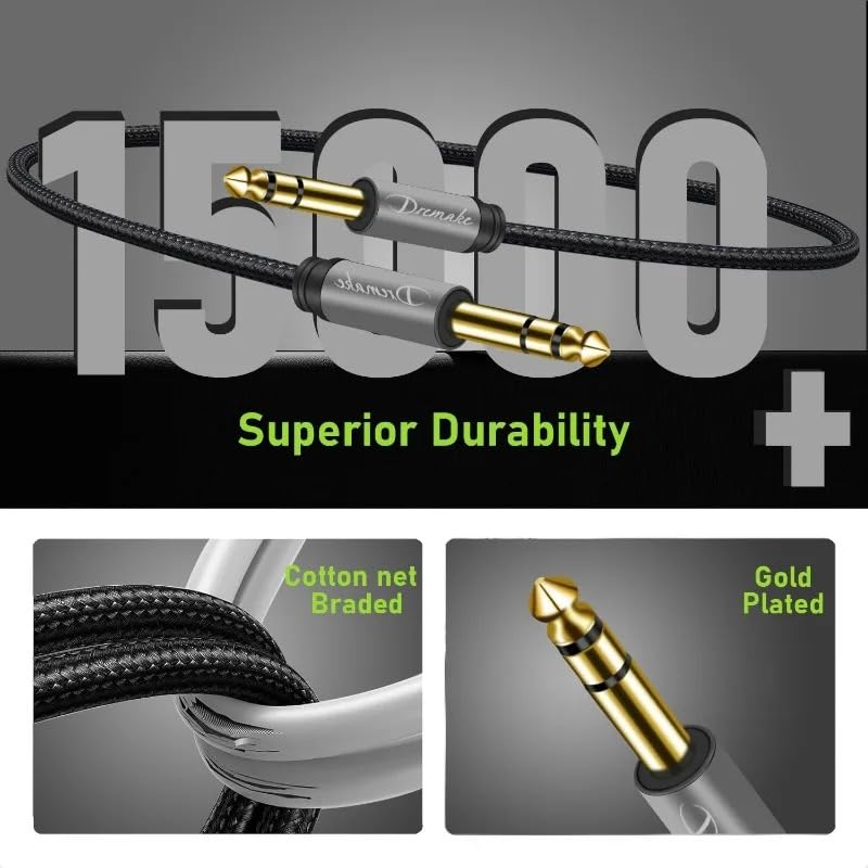 Quarter Inch TRS to TRS Cable - 20FT 6.35mm Balanced Stereo Audio AMP Cable 2Pack - Premium Jack 6.35mm Male to Male Audio Cord for Studio and Live Sound Equipment, Mixers, and Home Use - size: 20FT/6M