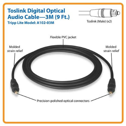 Tripp Lite Toslink Digital Optical SPDIF Audio Cable, 3M (10-ft.) (A102-03M) - size: 3 meters