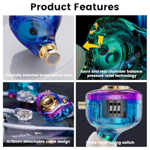 Qkz Ak6 Lucky in Ear Monitor, HiFi Wired Earbuds, Tunable Sound Wired Headphones Gaming Earbuds with 3-Level Adjusting Switch, Detachable Cable for Music Gaming Video Calling (Purple) - color: Purple