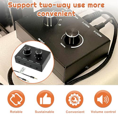 4 Ports 3.5mm Stereo Audio Switch Audio Switcher Passive Speaker Headphone Manual Selector Splitter Box Audio Sharing for CD Player LaptopHeadphone with 0.5M Audio Cable(1in-4out/4in-1out) - size: 4 Port