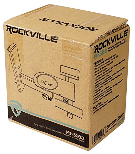 Rockville RHSB8 벽 마운트 회전 홈 시어터 책장 스피커 브래킷, 블랙 | 180도 회전, 10도 기울기, 너비 14-30.5cm(5.5-12인치), 18.1kg(40파운드) 용량, 스틸, 분리 패드, 장착 하드웨어