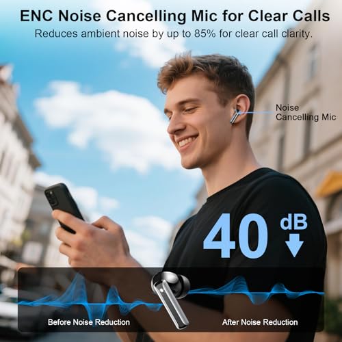 Wireless Earbuds, Bluetooth 5.4 Headphones HiFi Stereo, Bluetooth Earbuds with 4 ENC Mics, 48H Playtime Ear buds with LED Display Charging Case, IP7 Waterproof In Ear Earphones for Android iOS Black