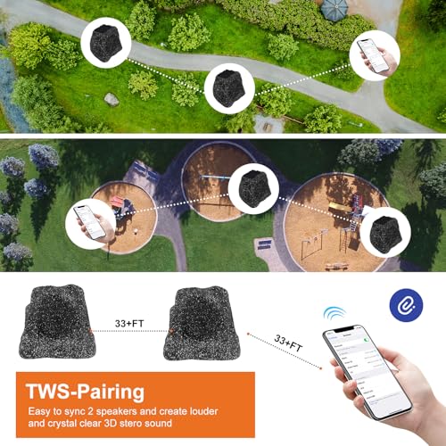 STUDIOFINIX 8" Rock Speakers Outdoor Waterproof - 5.3 Bluetooth Wireless Speaker Solar Powered Max Peak 240W for Garden,Patio,Deck,Pool,Backyard (Gray 1 Pair) - size: 8 Inch