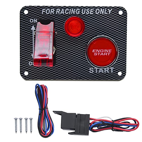 12V Ignition Switch Panel, Race Car Ignition Switches with Push Button Engine Starter Switch Panel, Racing Switch Panel Carbon Fiber LED Ignition Toggle Switches Panel 2 in 1 for RV Truck | Engine Starter Switch Panel, Racing Switch Panel Carbon Fiber LED