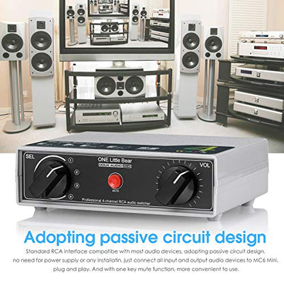Douk Audio MC6 Mini 4-Way Analog Stereo RCA Audio Switcher Splitter Manual Selector Box Passive Preamp