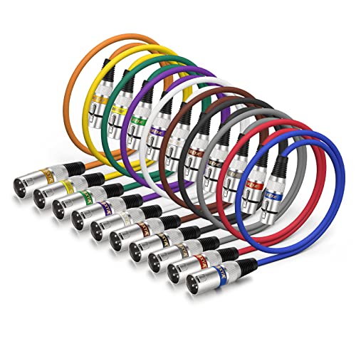 EBXYA XLR Cable 2ft 10 Pack - 3 Pin Balanced Male to Female Mic Cable - color: 10 Colors, size: 2ft