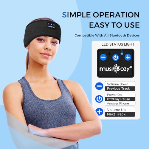 LC-dolida Sleep Headphones Bluetooth Headband Mask, Sweat Resistant Sports Wireless Earphones, Ultra-Thin HD Stereo Black Headband Speaker Sleeping Eye Mask for Women Men Teen Running Cool Gadgets - color: Star Black