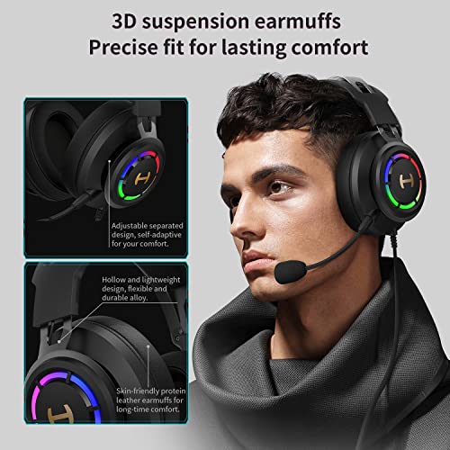 Edifier 7.1 Hi-Res Sound PC Gaming Headset Weird USB Over-Ear Headphone Noise Cancelling Mic RGB Light for PC PS4 Laptop Mac Desktop - color: Black_2