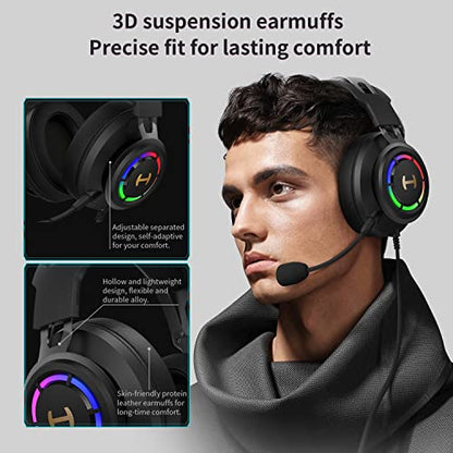 Edifier 7.1 Hi-Res Sound PC Gaming Headset Weird USB Over-Ear Headphone Noise Cancelling Mic RGB Light for PC PS4 Laptop Mac Desktop - color: Black_2