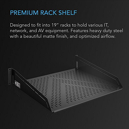 AC Infinity Vented Cantilever 2U Universal Rack Shelf, 16" Deep | Designed for 19” Equipment Racks. Heavy-Duty 2.4mm Cold Rolled Steel, 100lbs Capacity - size: 2RU 16" Deep