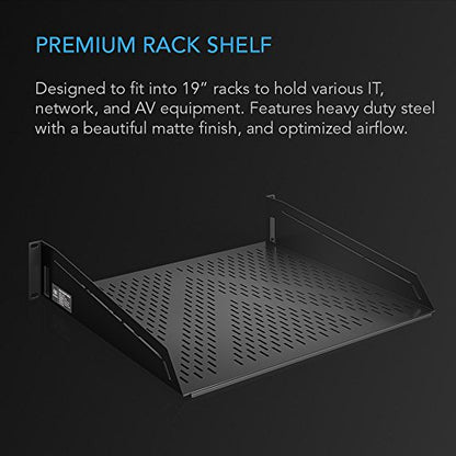 AC Infinity Vented Cantilever 2U Universal Rack Shelf, 16" Deep | Designed for 19” Equipment Racks. Heavy-Duty 2.4mm Cold Rolled Steel, 100lbs Capacity - size: 2RU 16" Deep