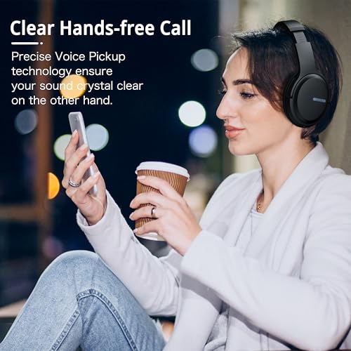 AMORNO Bluetooth Headphones Over Ear, 68 Hours Playtime Wireless Headphones with Mic, Foldable Adjustable Lightweight HiFi Stereo Headset for Cellphone/PC/Work/Travel/Home/Office (Black) - color: Black