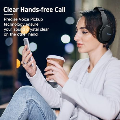 AMORNO Bluetooth Headphones Over Ear, 68 Hours Playtime Wireless Headphones with Mic, Foldable Adjustable Lightweight HiFi Stereo Headset for Cellphone/PC/Work/Travel/Home/Office (Black) - color: Black