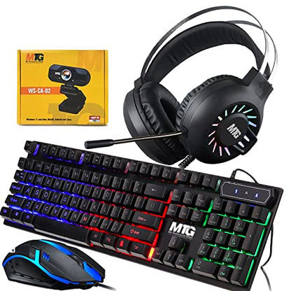 MTG RGB Backlit Mechanical Wired Gaming Keyboard and Mouse Combo | Full Anti-Ghosting, RGB Headset, WiFi BT, Webcam, PC & Laptop Compatible, Complete Accessory Bundle for Desktop Gaming Setup - color: Gaming plus cam