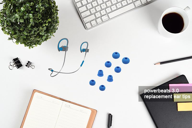 Replacement Eartips Compatible with Powerbeats 3 Powerbeats 2/1, 4 Pairs Replacement Earbuds Silicone Ear Tips Eargels Set - Small, Medium, Large and Double Flange (Electro Blue) - color: electro blue