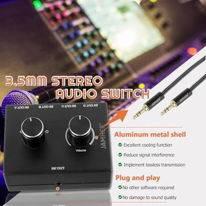 4 Ports 3.5mm Stereo Audio Switch Audio Switcher Passive Speaker Headphone Manual Selector Splitter Box Audio Sharing for CD Player LaptopHeadphone with 0.5M Audio Cable(1in-4out/4in-1out) - size: 4 Port