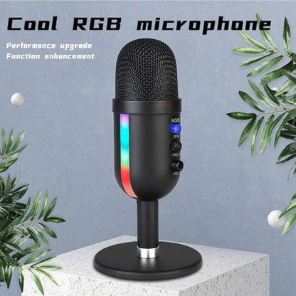 USB Microphone, USB Condenser Microphone with Noise Canceling and RGB Light, Reverb Processing Mic for PC OS X, Plug and Play Computer Mic with Headphone
