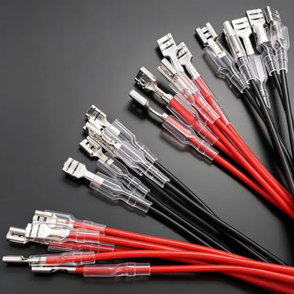 Twidec/20Pcs 4.8mm and 6.3mm Female Spade Crimp Terminal with Insulating Sleeve and Wire Red + Black Female Spade Quick Splice Assortment Kit - size: 20 Pieces 4.8/6.3mm