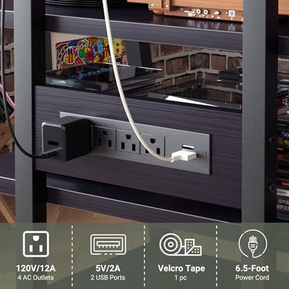Besiost AV Media Stand with Outlets, Media Console with LED Lights, Stereo Racks and Stands with Storage Shelves, Media Audio Tower Cabinet, Black Enoby - color: Black Enoby