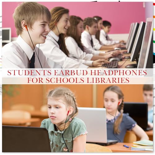 Kanayu 100 Pack Wired Earbuds Bulk for Classroom, 3.5MM No Mic,Red | Student Headphones for School Library Laptop, Individually Bagged Earphones with Jack for Training and Group Learning - color: Red