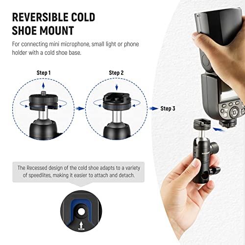 NEEWER Light Stand Mount Adapter w Cold Shoe & 1/4" Screw Mini Ball Head | Reversible Mounting Plate for Camera, Monitor, Ring Lights, Fits Flat Head, Boom Arm, C Stands, Max. Load 22lb/10kg - style: ST-GM06