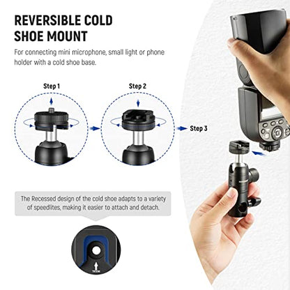 NEEWER Light Stand Mount Adapter w Cold Shoe & 1/4" Screw Mini Ball Head | Reversible Mounting Plate for Camera, Monitor, Ring Lights, Fits Flat Head, Boom Arm, C Stands, Max. Load 22lb/10kg - style: ST-GM06