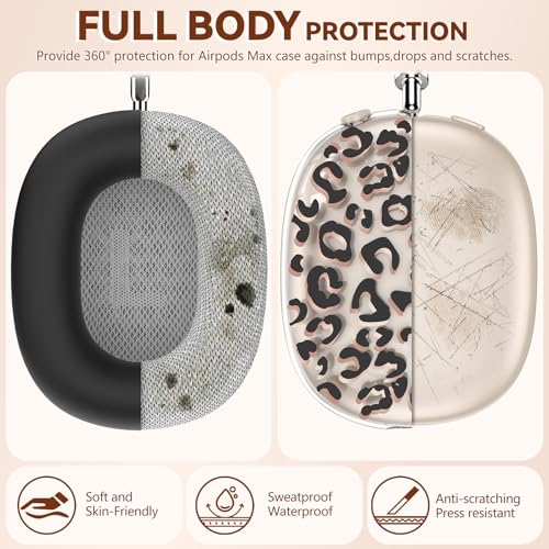 for Apple AirPods Max,Clear Leopard Print Soft TPU Case for Women,Black | Ear Pad Case Cover/Ear Cups Cover/Headband Cover for AirPods Max Headphones (2024/2020)Transparent AirPod Max (USB-C) - color: Leopard print