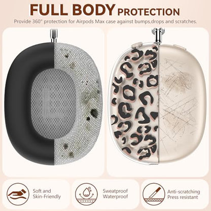for Apple AirPods Max,Clear Leopard Print Soft TPU Case for Women,Black | Ear Pad Case Cover/Ear Cups Cover/Headband Cover for AirPods Max Headphones (2024/2020)Transparent AirPod Max (USB-C) - color: Leopard print
