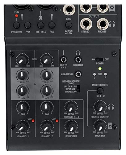 Rockville RockMix 4 Channel USB Recording Mixer Bundle with 2 RMC-XLR Mics | +48V Phantom Power, 48kHz/16-Bit, 2-Band EQ, XLR/TRS Combo Inputs, 3.5mm Aux, Bus Powered, 2 XLR Cables, Streaming, 3-Items