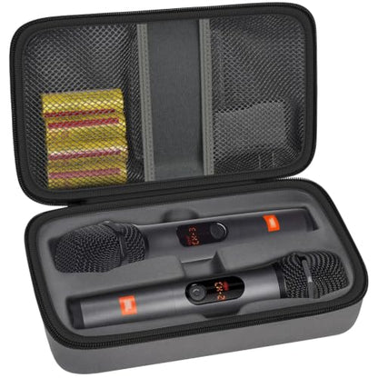 Wireless Microphone Case Compatible with JBL Wireless Two Microphone System, Handheld Dual Mic Travel Bag for Singing or Karaoke for Receivers, Adapters, AA Batteries - color: Grey