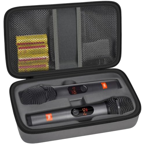 Wireless Microphone Case Compatible with JBL Wireless Two Microphone System, Handheld Dual Mic Travel Bag for Singing or Karaoke for Receivers, Adapters, AA Batteries - color: Grey