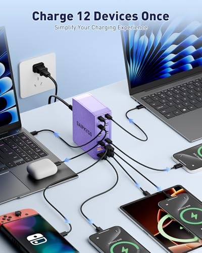 1000W USB Charging Station,12-Port USB C Charger Block with Dual 100W PD | USB-C Fast Charging Station Hub for MacBook Pro/Air/All iPad Phone 17/16 15/14/13/Pro Max/Samsung Galaxy Note - color: Purple