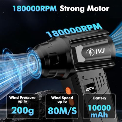 IVJ 180000RPM Cordless Electric Compressed Air Duster | 4 Gear Adjustable Mini Air Duster with LED Light, Dust Blower for Computer, Keyboard, House, Outdoor and Car