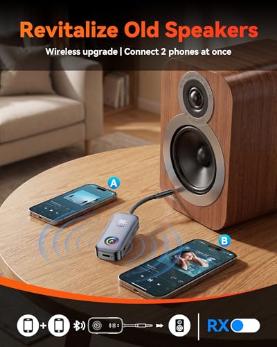 2026 Model 2-in-1 Bluetooth Transmitter Receiver, Low Latency Dual Link Audio Adapter with Battery Display/Built-in Mic, Compatible with TV/PC/Home Stereo/Car/Airplane