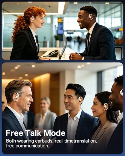 AI Translation Earbuds Real Time, 4-in-1 Open Ear Earbuds for Travel | 178 Languages Translator Ear Buds for Meeting Learning, Audifonos Traductores Inglés Español, IPX7, Clear Calls, 50H Playtime