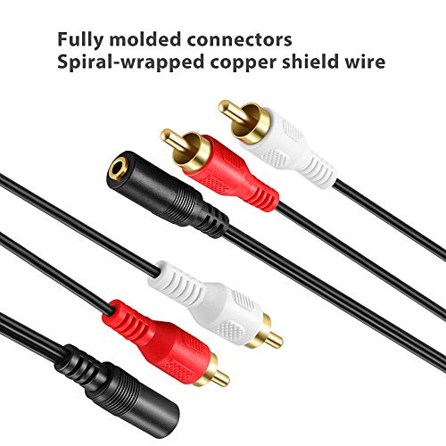 3.5mm to RCA Stereo Audio Cable Adapter | Female to Male, Bi-Directional, AUX Auxiliary Headphone Jack Plug Y Splitter, Left / Right 2RCA Male Connector Plug