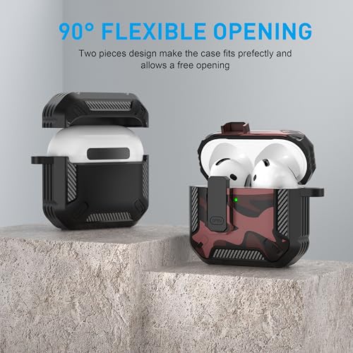 for AirPods 4 Case & AirPods 5 Case with Magnetic Lock, Red Camo - color: Camo Red, size: AirPods 4 Case 2024 / AirPods 5 Case 2026