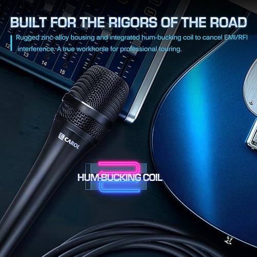 CAROL AC-930 Professional XLR Wired Vocal Microphone for Singing. No-Switch | AHNC supercardioid dynamic mic stops rumble & feedback. 50Hz-18kHz response for studio vocals. Hum-bucking coil blocks EMI.