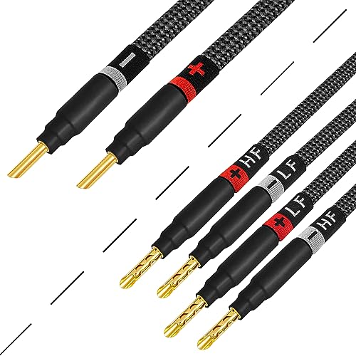WORLDS BEST CABLES 8 Foot Ultimate - 9 AWG - Ultra-Pure OFC - Premium Audiophile HiFi Bi-Wire Speaker Cable Pair with Eminence Gold Banana Plugs & Carbon Tweed Jacket